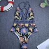 Floral Halterneck Backless Lace-up One-Piece Swimsuit for Women