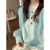 Goose Yellow Button Half Open Neck Knitted Sweater Women's Autumn and Winter Thickened Warm Inner Bottoming Shirt Loose Versatile Top
