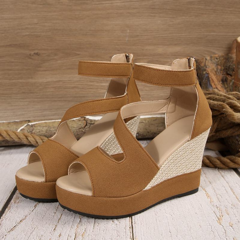 New Large Size Women's Shoes Fish Mouth Women's Sandals Wedge Heel Sandals European and American Outer Wear Zipper High Heel Sandals