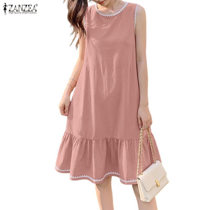 ZANZEA Women Casual Round Neck Summer Sleeveless Tank Dress