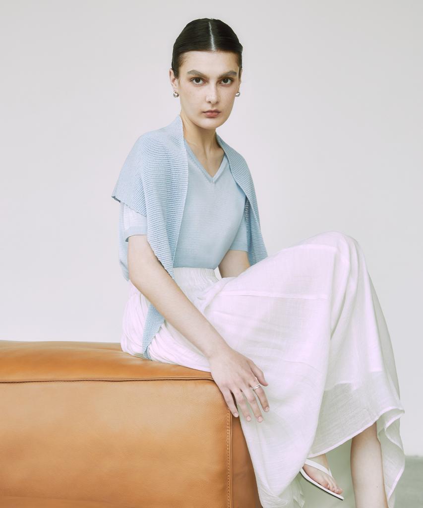 ZEROSTREET [2 Colors] Le Zero V-Neck Short Sleeve Knit & Shawl Set