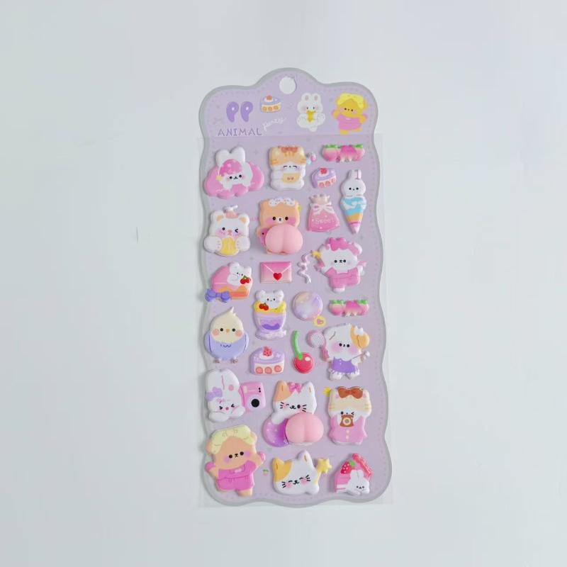 1/4Pcs DIY Decor Stickers Stereoscopic Cute Animals Fart Peach Stereo Relieve Stress Decals Cartoon 3D Relief Sticker Supplies