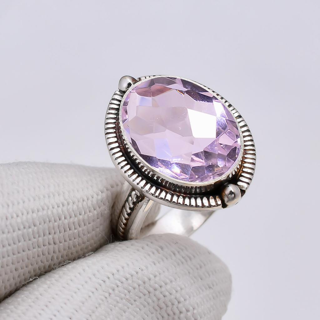 Pink Rose Quartz 925 Sterling Silver Ring V5137, Pink Ring, Oval Ring, Valentin's Day Gift, Gift For Her, Birthday Gift, Handmade Jewelry, Silver Jewe