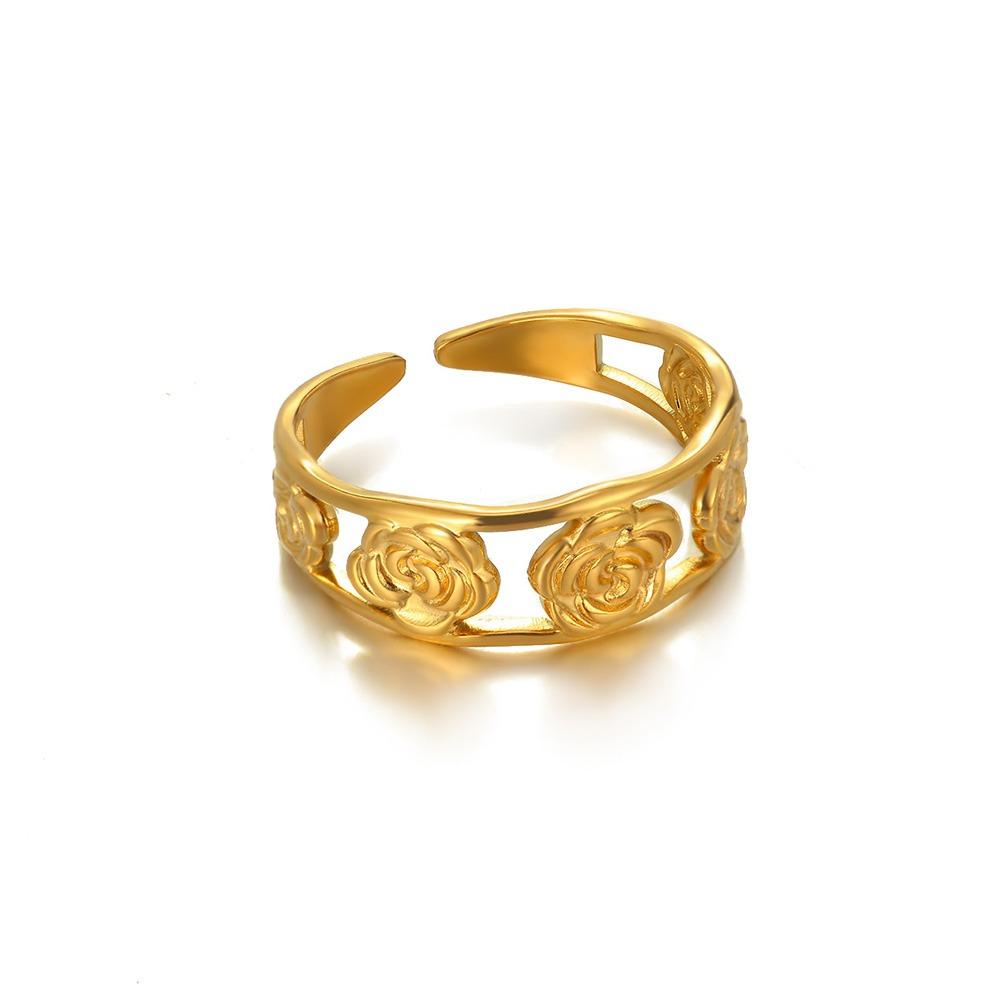 Flower Rings for Women 316L Stainless Steel Flower Finger Ring Statement Femme Wedding Christmas Waterproof Jewelry Gift resizable
