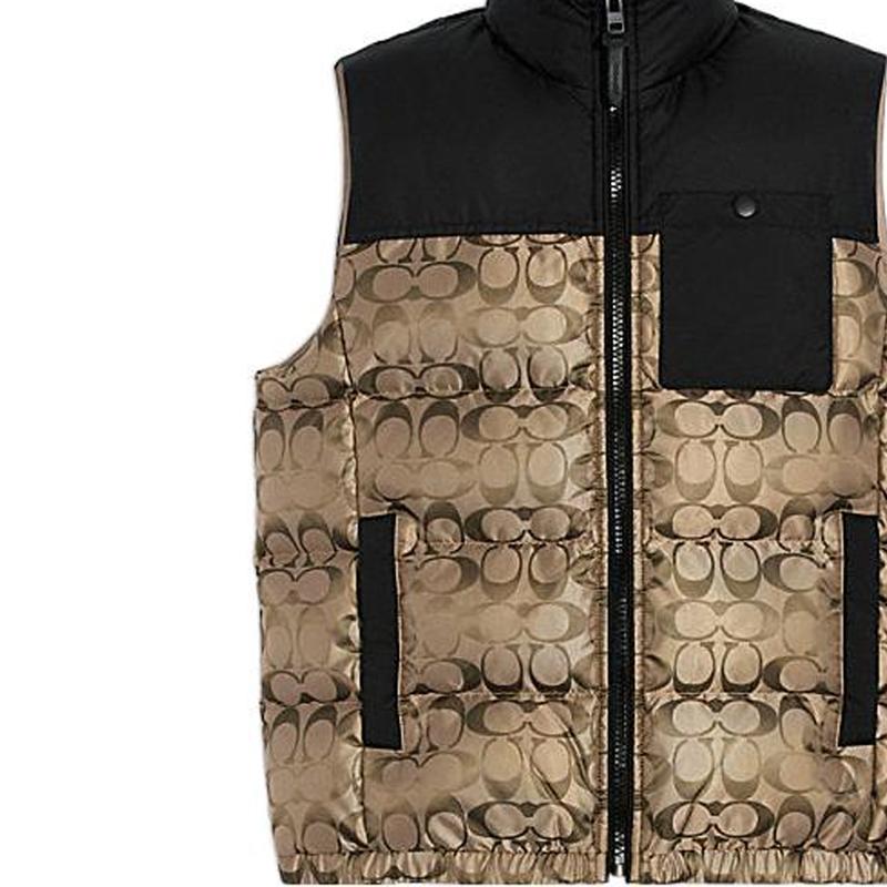 Coach FW22 Logo Full Print Color Block Zipper Sleeveless Vest Men vests Gold CF881-T5O