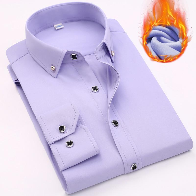 

Мужская рубашка с длинным рукавом SlimFit Casual Business, мягкая, утолщенная, теплая, с лацканами, тонкая, однотонная, белая рубашка 43 светло-фиолетовый
