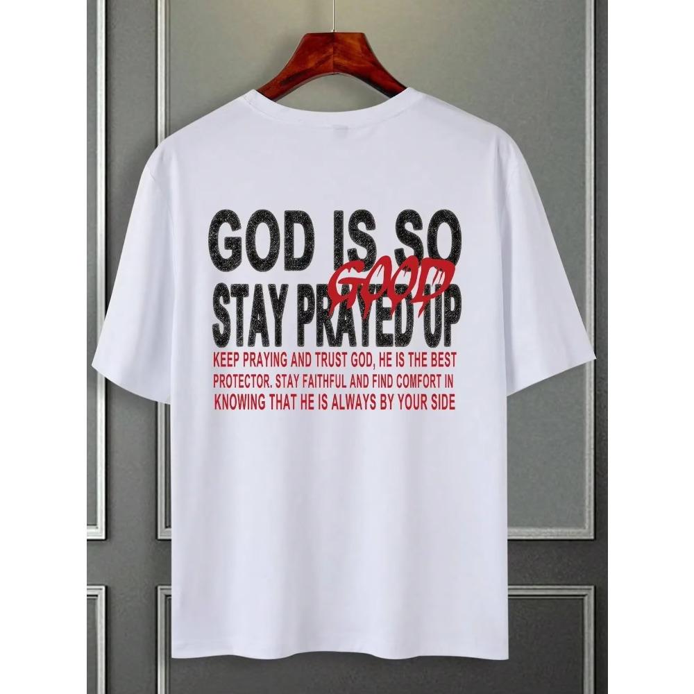 

Футболка с надписью «God Is So Stay Prayed Up» с графическим принтом для мужчин, летняя свободная хлопковая футболка, дышащая одежда, повседневные футболки большого размера S