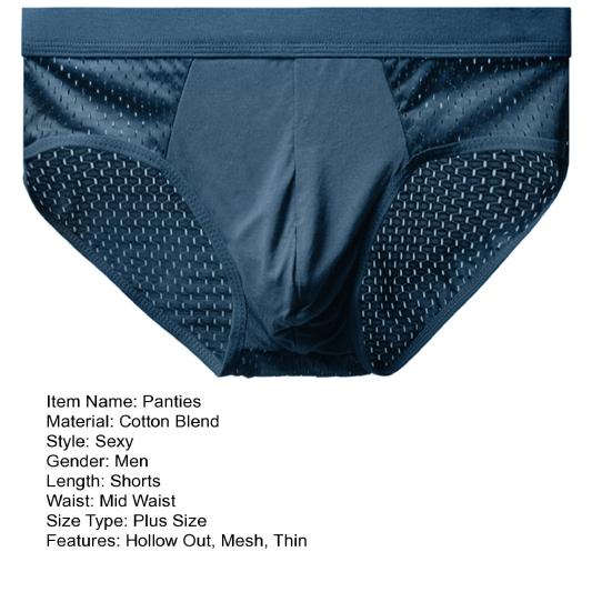 Men Briefs Mesh Stretchy Breathable Solid Color Plus Size Hollow Out U Convex Panties Underwear for Home
