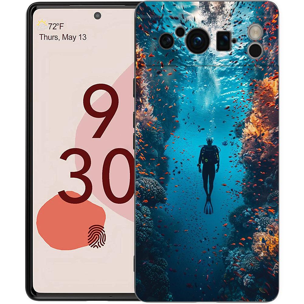 Diver Diving Phone Case For Google Pixel 9 8 7 6 Pro XL 8A 6A 7A 5G Soft Shockproof TPU Black Cover