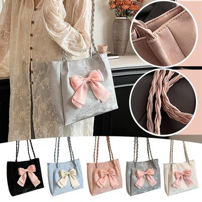 Ladies Fashion Shoulder Bag Handbag All-match Messenger Bag,Bow Contrast Color Shoulder Bag