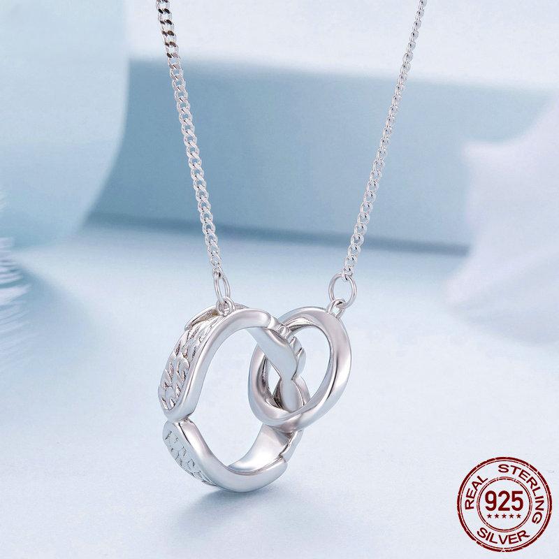 S925 Sterling Silver Double Circle Mobius Pendant Necklace Angel Wing Neck Chain for Women Birthday Gift Fine Jewelry
