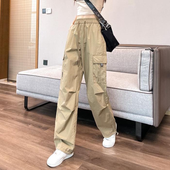 Fashion Women Joggers Pants Casual Chic Straight Cargo Pants Elastic High Waist Streetwear Slim Trousers Summer Thin