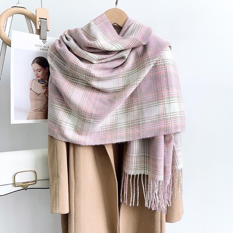 Women Vintage Plaid Thick Warm Long Winter Imitated Cashmere Neck Scarf