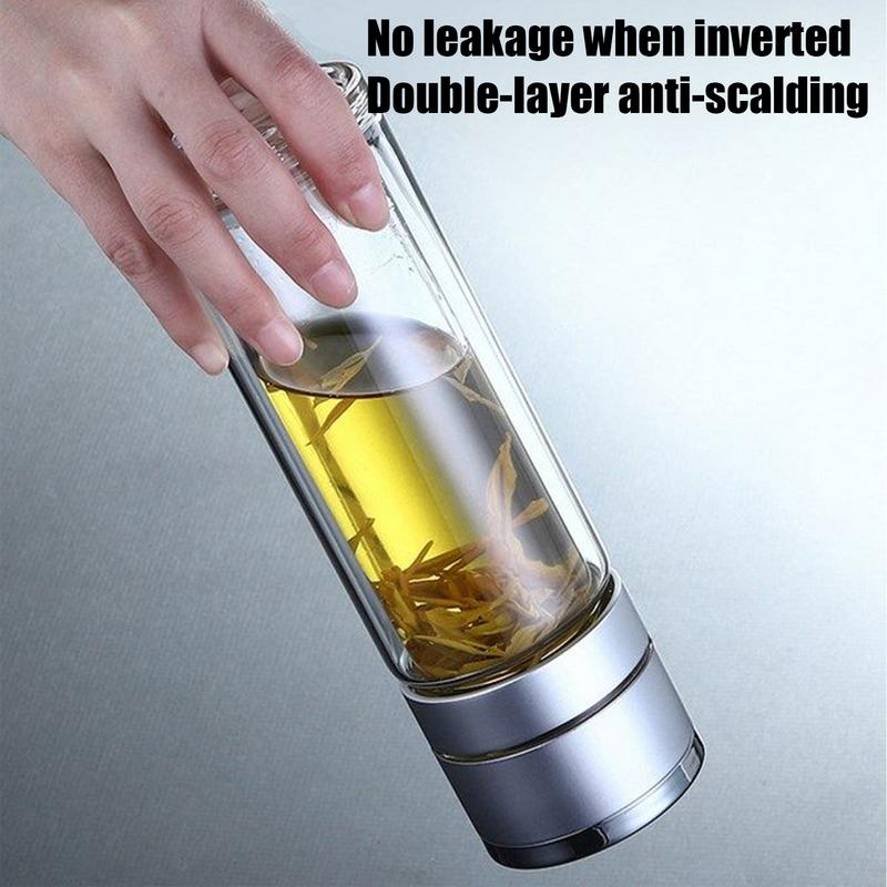 350/430ml Portable Quick Opening Glass Water Bottle Business Style Double Layer Tea Water Coffee Mug For Travel Home Car Office