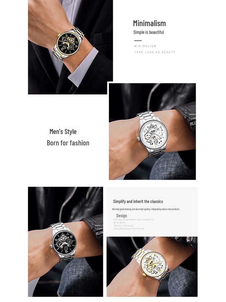 Bubble Men's Fully Automatic Quartz Watch - Roman Numerals, Luminous, High-End, Waterproof, Calendar, Non-Mechanical Design