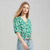 TaTu Women's Floral V-Neck Short Sleeve Blouse