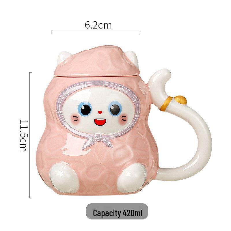 Erdnusskatze Keramiktasse mit Deckel - Entzückendes Geschenk für Mädchen und Kinder