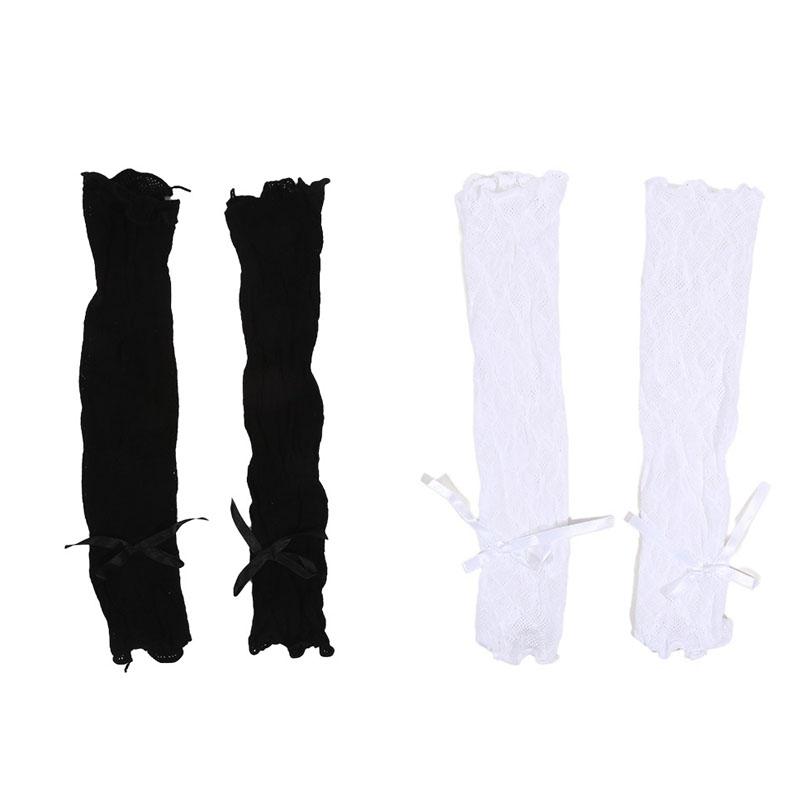 Lace Ruffle Y2k Gloves Fingerless Gloves Mittens JK Lolita Kawaii Women Mesh Fishnet Bowknot Black White Gloves