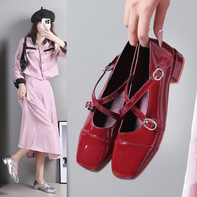 Damen Mary Jane Schuhe mit eckiger Spitze Modisch und elegant Einfarbig Schnalle Designer High Heels Trendige Damen Partysandalen