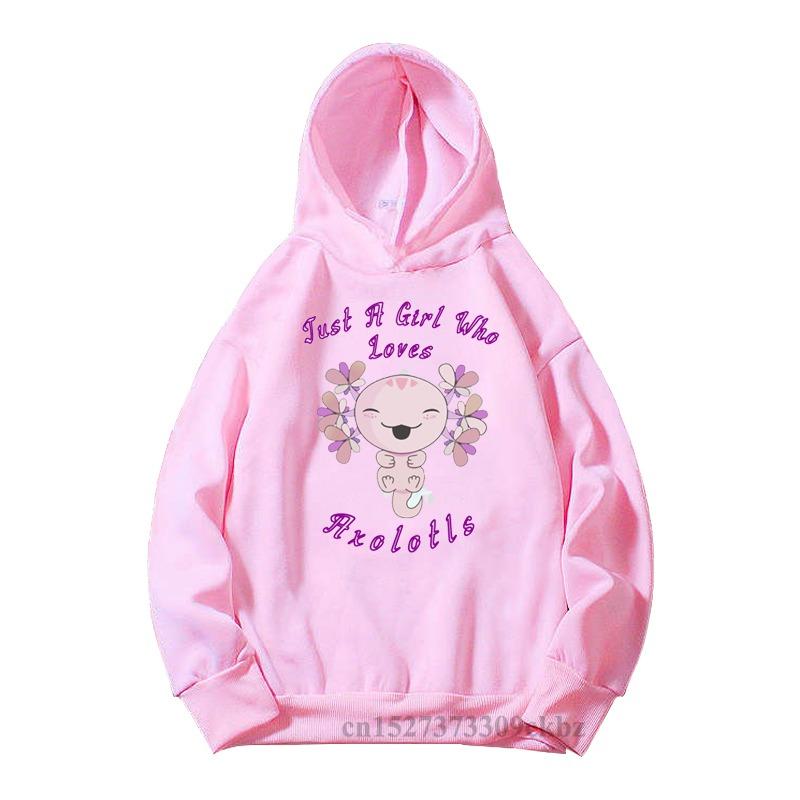 Just A Girl Who Loves Axolotls Print Kids Pink Hoodie Comfy Versatile Long Sleeve Streetwear Children Sweatshirt Baby Casual Top