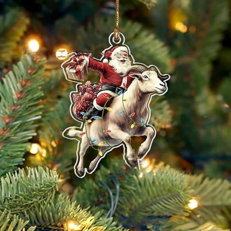2026 Santa Claus And His Funny Dog Ornament 2D Flat Acrylic Pendant Christmas Decoration For Home Xmas Tree  Year Kerst