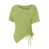SELLY'S Asymmetrical Shirred Short Sleeve T-Shirt_I6B-Cts042