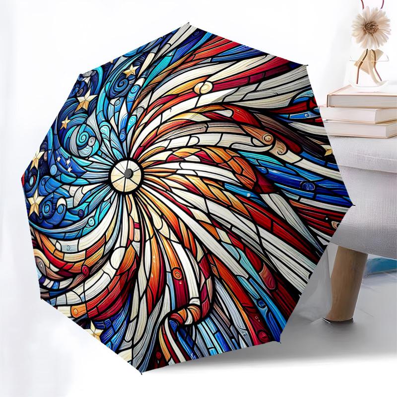

1pc Stained Glass Design Automatic Opening Folding Umbrella with 8-Bone Iron Frame - Perfect for Outdoor Use, Festive Gifts, Travel, Daily Use, Fans.S