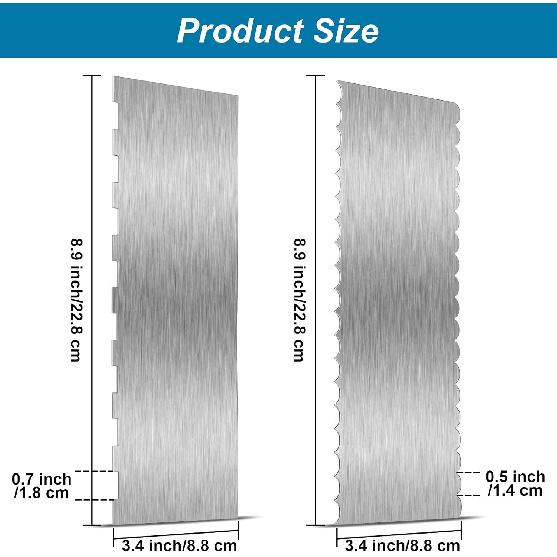 2 Pieces Stainless Steel Cake Scraper Large Double Sided Patterned Edge Stripe Edge Smoother Scraper Cake Decorating Comb Pastry Cutter for Mousse