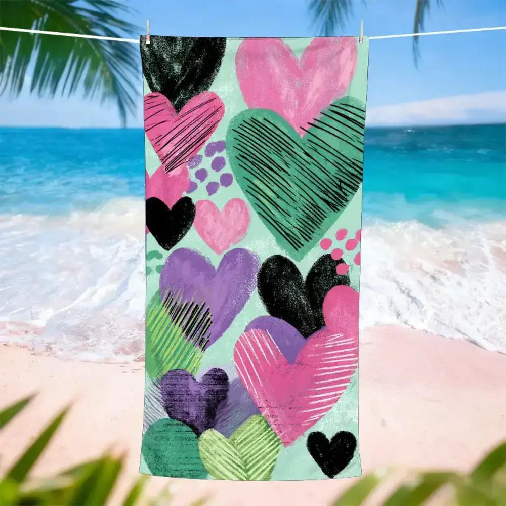 1pc of Heart Painting Experience Theme Beach Towel,Heart's Mouth, Emotional Palette, Creative Doodle Wall, Valentine's Day Love
