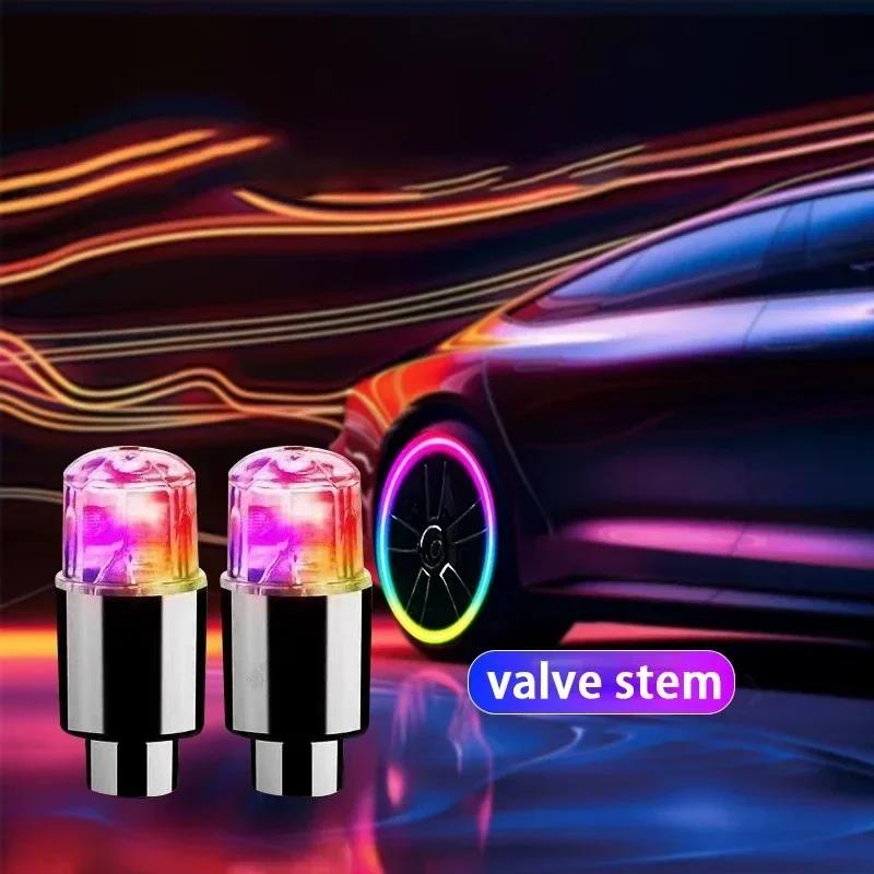LED Tire Lights Cap Car Tire Valve Cap Lights Multi-Color Flash Durable For Car Moto Bicycles Electric Vehicles Tire Valve Cap Valve Stems 1