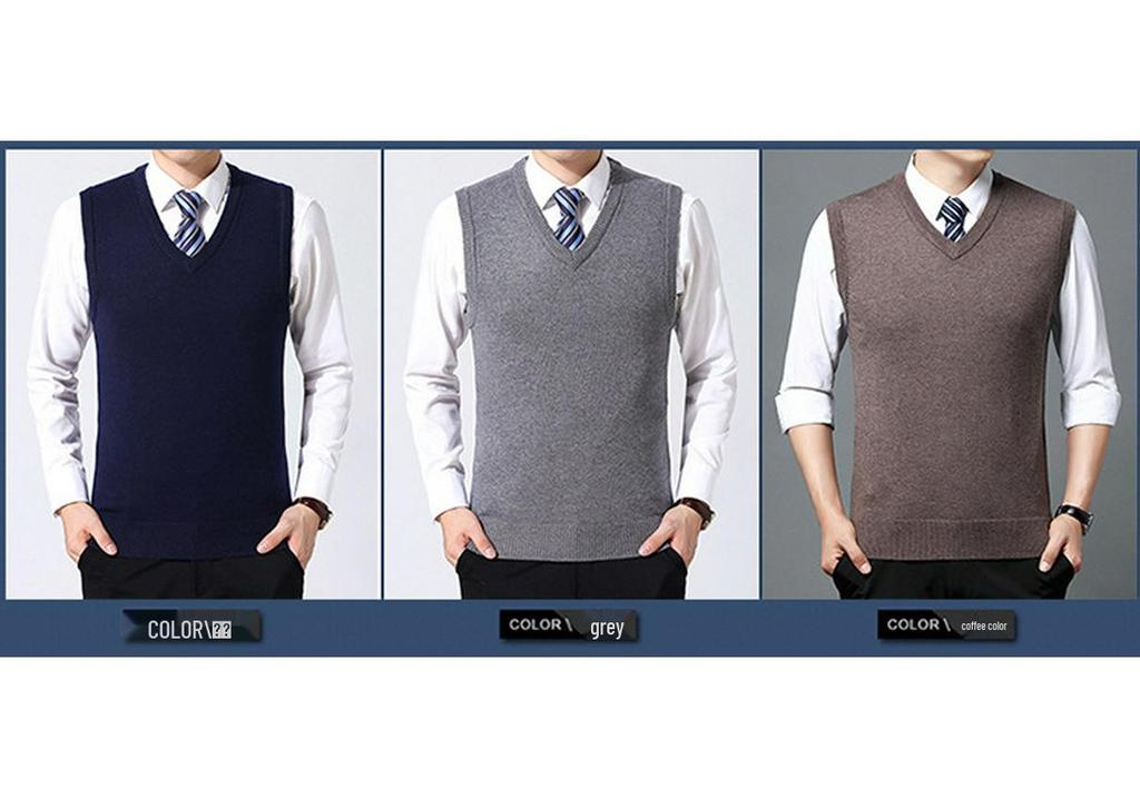 Autumn 2024 Men's V-Neck Loose Knit Wool Vest – Solid Sleeveless Style