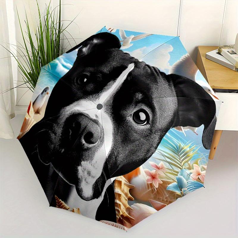 

Automatic Folding Puppy Print Umbrella with Cute Pitbull Dog Face Design - 8-Rib Sturdy Frame, Shield &, Compact Portable Outd Iron&8K