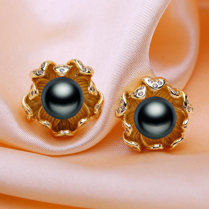 

Сережки SENIKO з натуральними прісноводними перлами для жінок, модні сережки-гвоздики із золотистими квітами, подарунок на день народження чорний