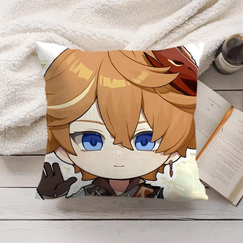 Tartaglia Cute Genshin Impact Cushion Cover Silky Short Plush Invisible Zipper Dustproof Sofa Pillow Case For Home Decor