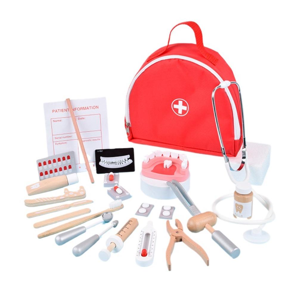 

Деревянные игрушки для ролевых игр «Доктор», развивающие игрушки для детей, симуляция, осмотр стоматолога, зубная щетка, набор лекарств, ролевые игры красный