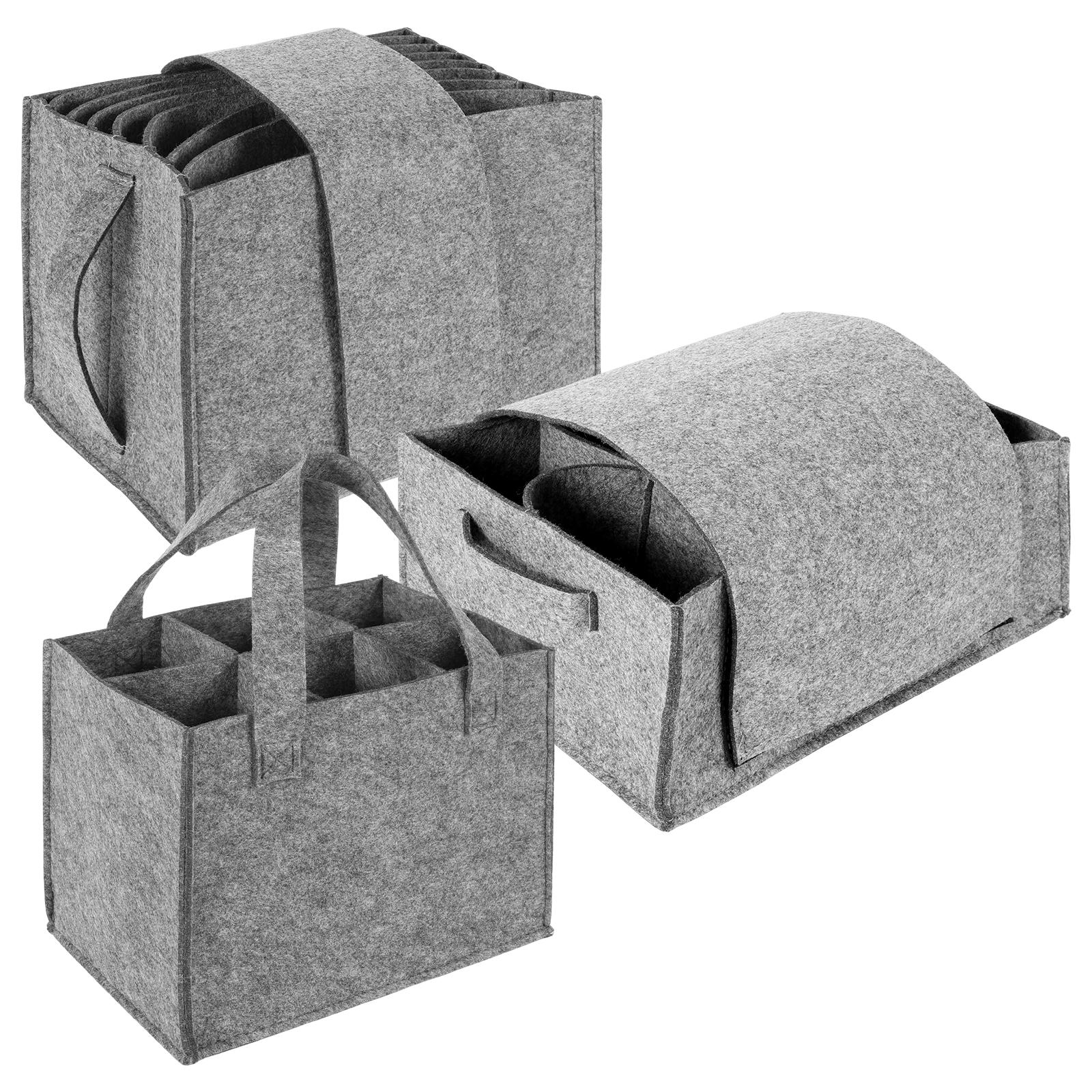 3Pcs Felt Storage Bag for Plate Cup Wine Bottle with Handle Multi Compartment Tableware Storage Pouch for Campervan Boat 5356₽