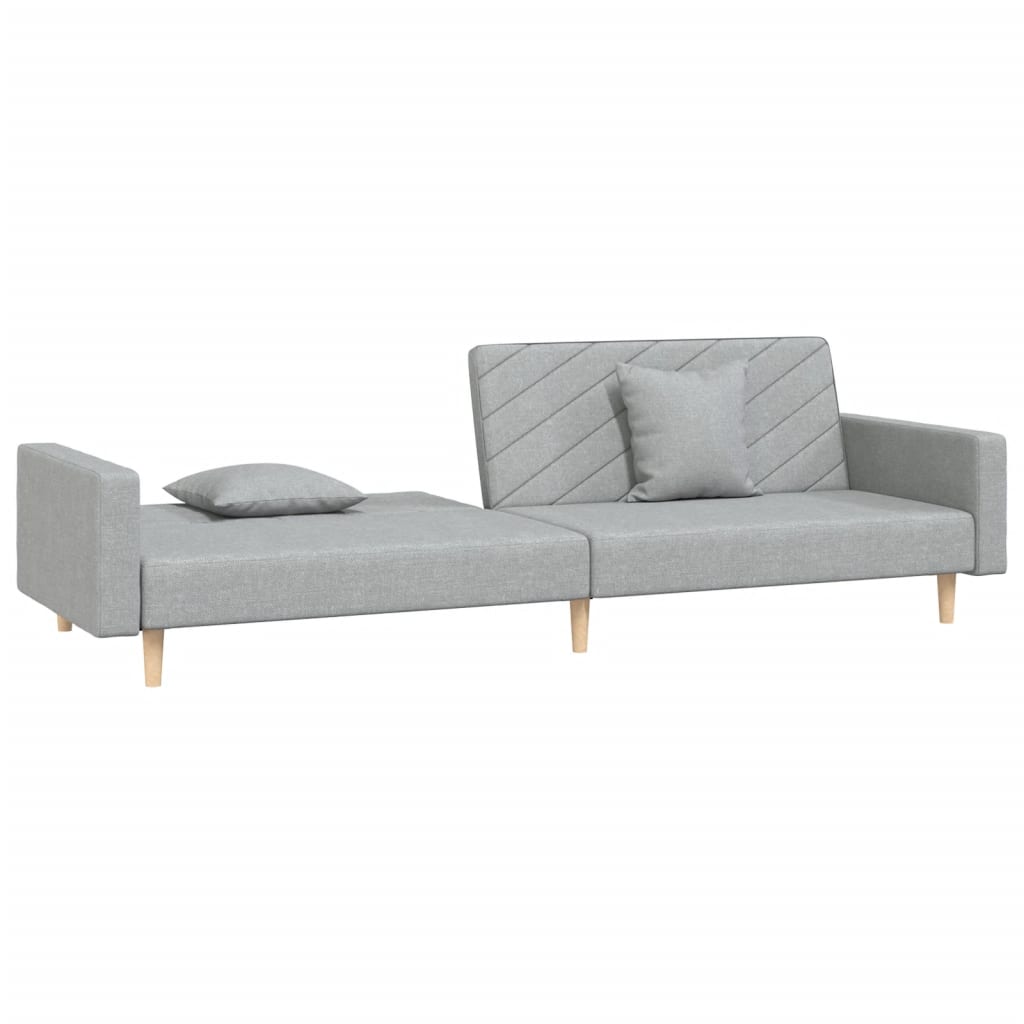 2 Seater Sofa Bed with 2 Pillows Light Grey Fabric