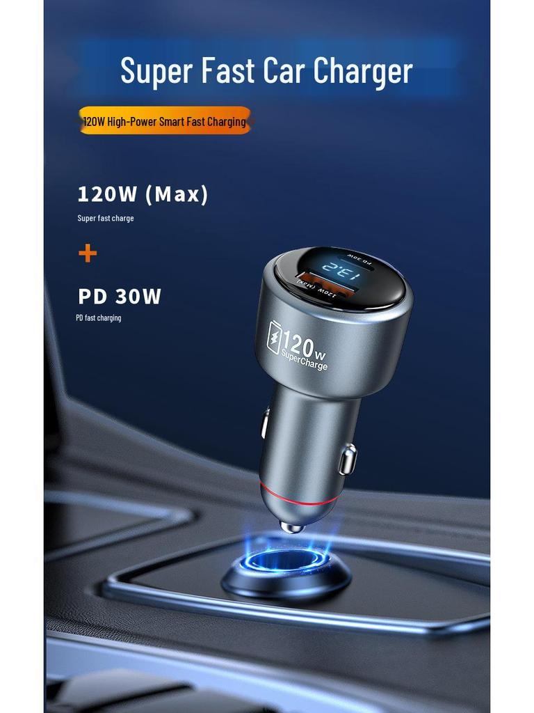 120W Dual Car Charger for Xiaomi and Apple - Super Fast Charging Adapter