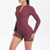 Hollow Out Back Half Zip Jumpsuit With Peach Lifting Buttocks For Sports And Fitness, Naked Sensation, Quick Drying Jumpsuit Yoga Suit For Women