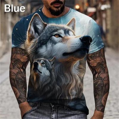 Wolf 3d Printed T-shirts Men's Fashion Casual Round Neck Trendy Short-sleeved Super Cool T Shirts