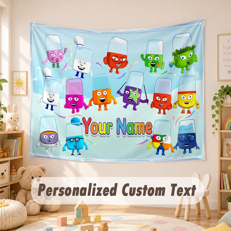 Arazzo con Testo Nome Personalizzato, Appeso a Parete Boho Alphablocks, Arazzo Decorativo per Sfondo Stanza