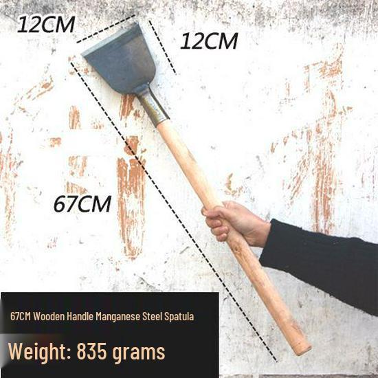 Kompakte Manganstahlschaufel: Schmale Klinge, Verlängerter Holzgriff, Scharfer Flachkopf – Ideal für Eis, Schnee, Zement und Wandreinigung.