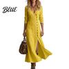 Polyester Summer Dress Women's Side Slit Long Dress Casual Button Down V Elegant Simple Neck Bodycon Sleeve Beach Vacation Sundress Versatile Day