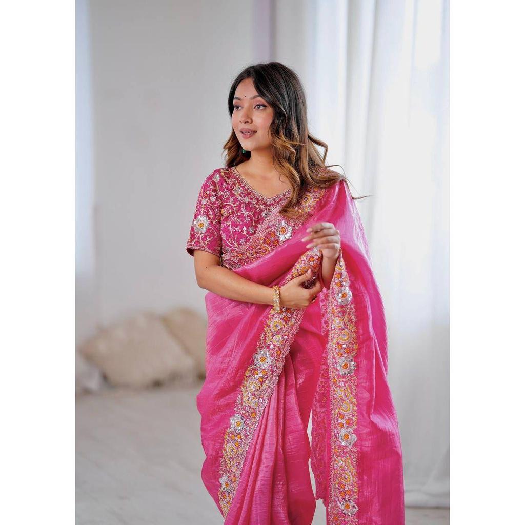 Beautiful Saree Is Elegantly Decorated Gives a Perfect Look To the Outfit.