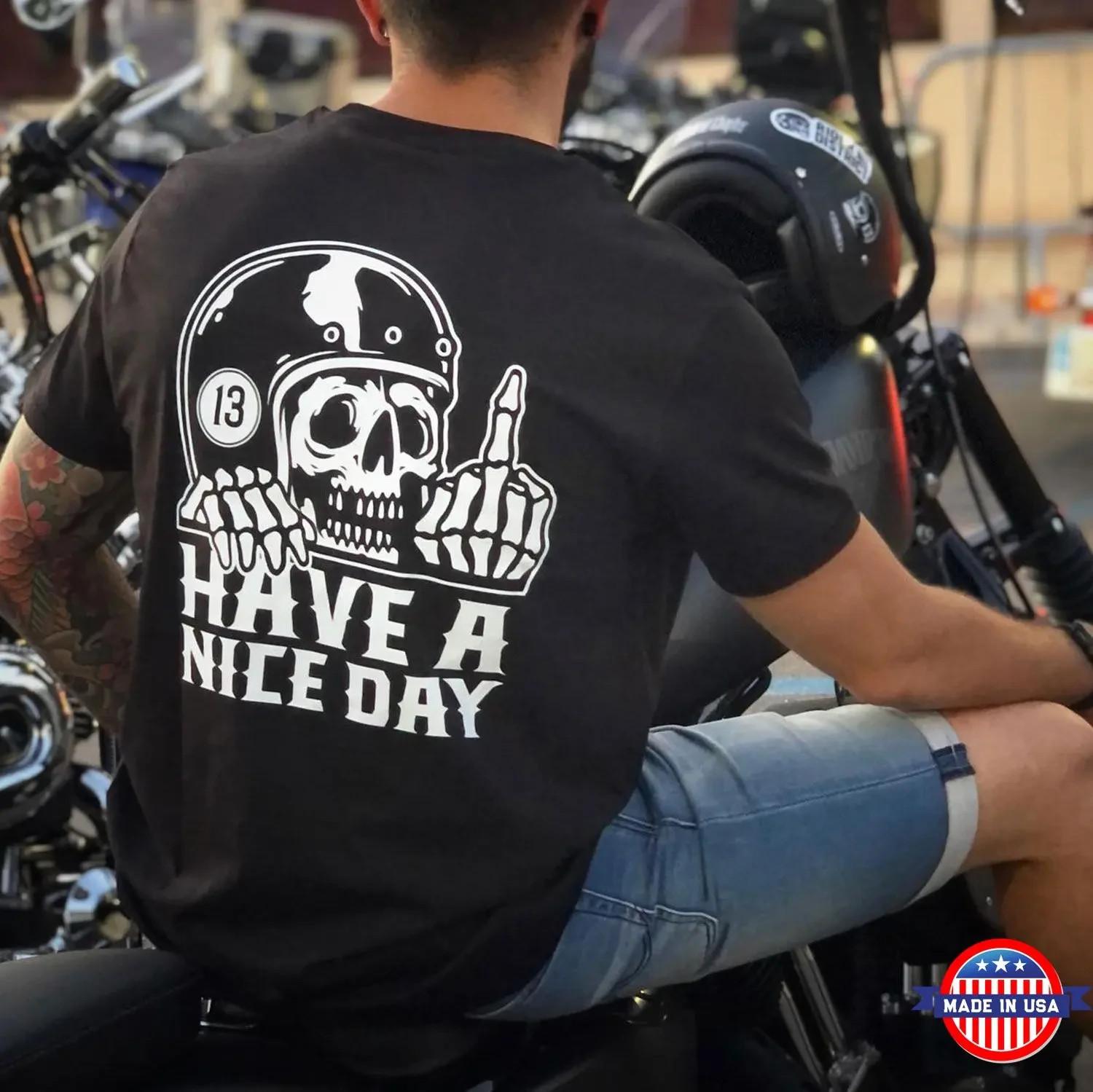 HAVE A NICE DAY Skull with Helmet Graphic Black Print Unisex T-Shirt S