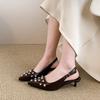 Fashion Baothead Low Heels Women Fashion Pointed Head Shallow Mouth Rivet Set Foot Soft Sole Anti-slip Wear-resistant Sandals