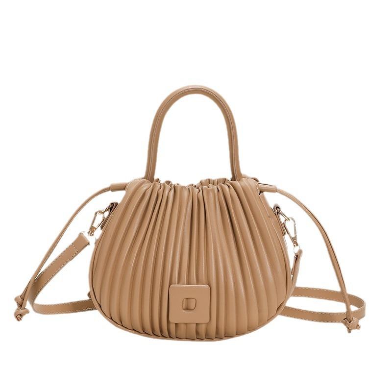 Fashion Texture, Niche Design, Single Shoulder Crossbody Bag, Pleated Handbag, Women's New Drawstring Bucket Bag
