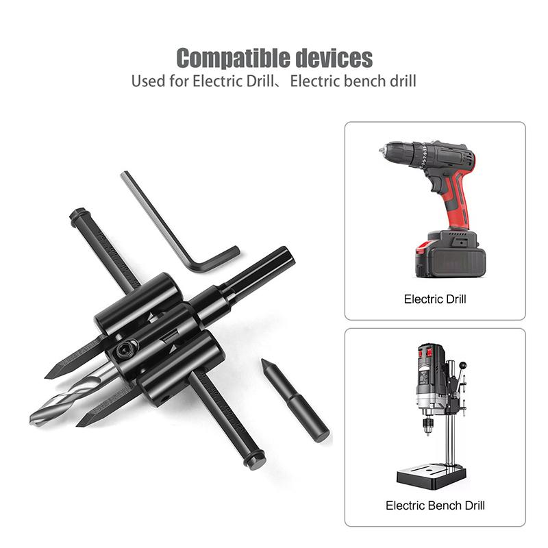 Adjustable Circle Hole Saw Cutter Drill Bit Burr Free Cutting Tool for Door Lock Hole Opening Installation Works