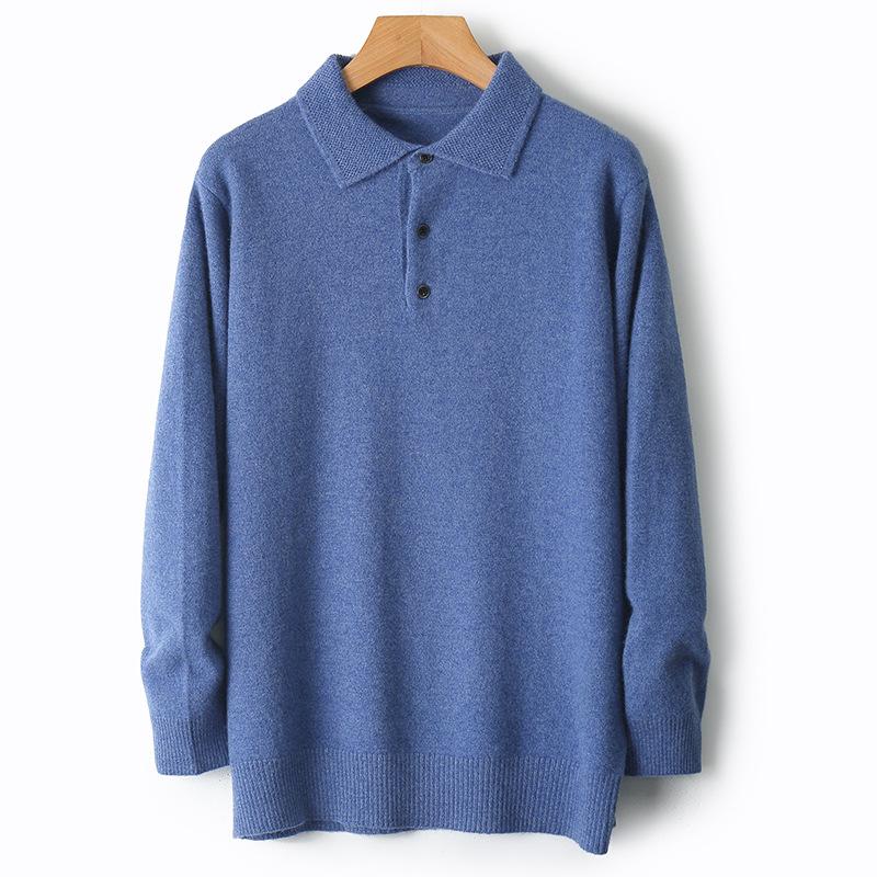 Wool Men Lapel Pullover Long Sleeve Polo Neck Sweaters Loose Knit Clothing Large Size Shirt