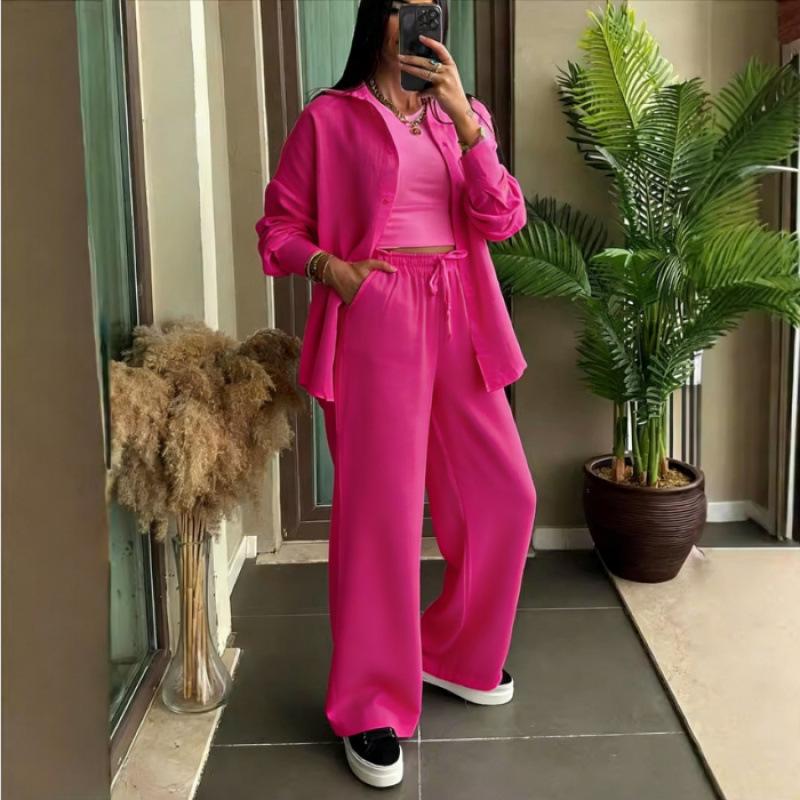 Spring Fashion Women's Plus Size Two-Piece: Linen-Style Shirt & High-Waisted Loose Pants